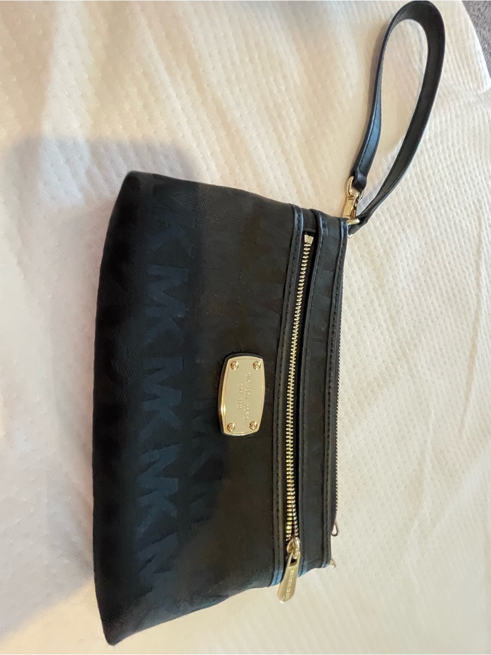 Michael Kors Black Wristlet with Gold-Tone Logo Plate